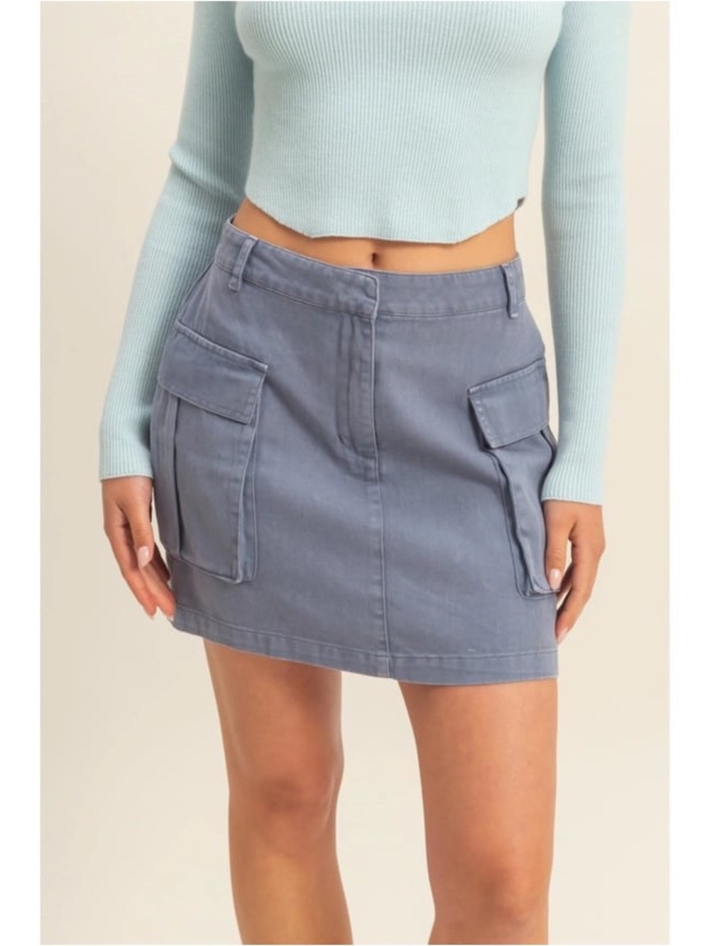 NWT Women's Cargo Pocket Mini Skirt - Dusty Navy Blue Mineral Washed